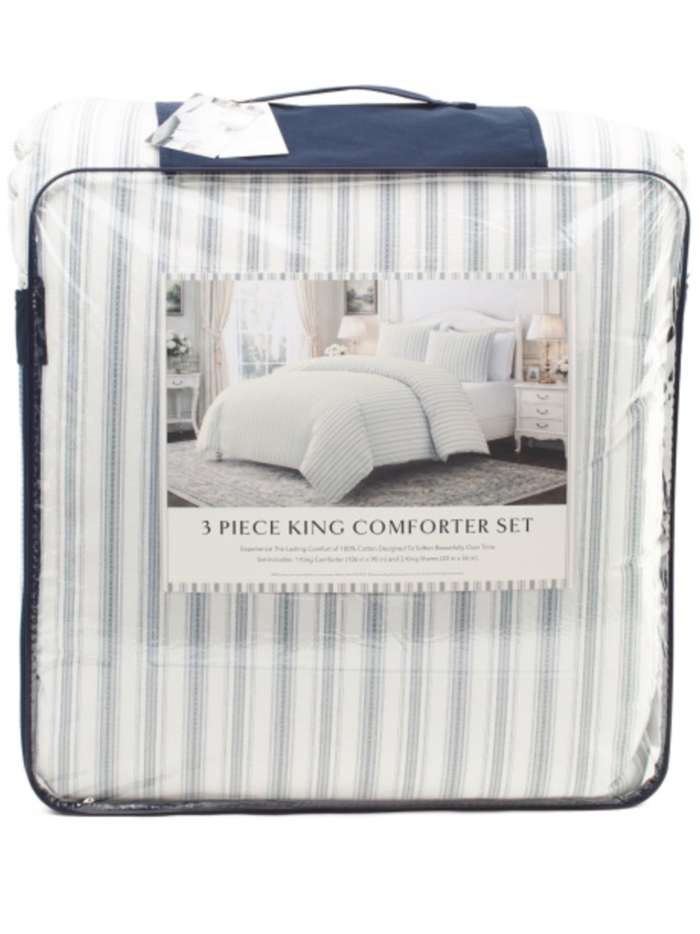 Sanderson Striped 3-Piece Comforter Set -Ivory & Light Blue